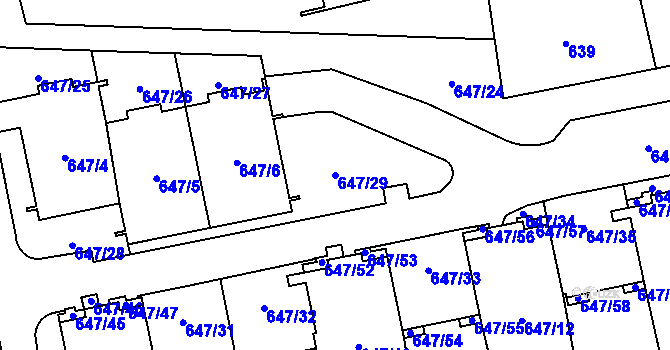 Parcela st. 647/29 v KÚ Libeň, Katastrální mapa