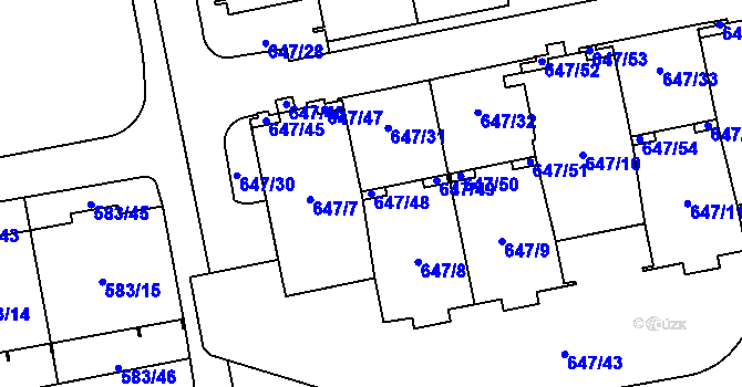 Parcela st. 647/48 v KÚ Libeň, Katastrální mapa