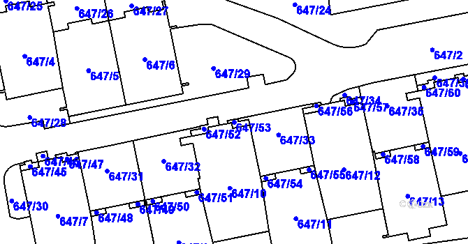 Parcela st. 647/53 v KÚ Libeň, Katastrální mapa