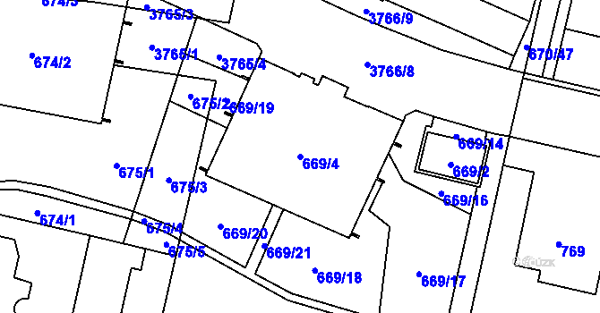 Parcela st. 669/4 v KÚ Libeň, Katastrální mapa