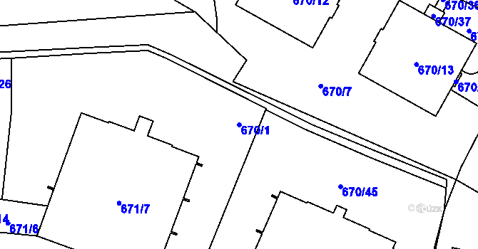 Parcela st. 670/1 v KÚ Libeň, Katastrální mapa