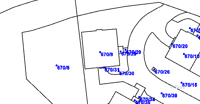 Parcela st. 670/9 v KÚ Libeň, Katastrální mapa