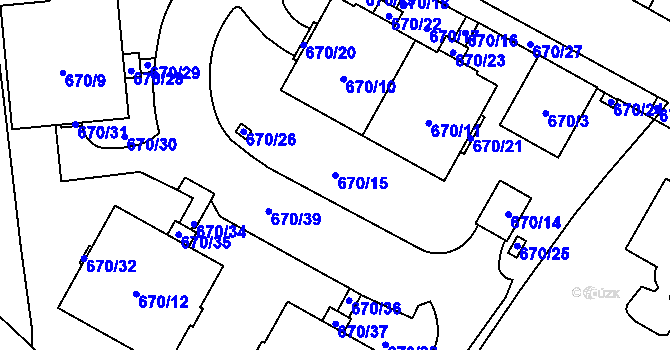 Parcela st. 670/15 v KÚ Libeň, Katastrální mapa