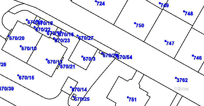 Parcela st. 670/24 v KÚ Libeň, Katastrální mapa