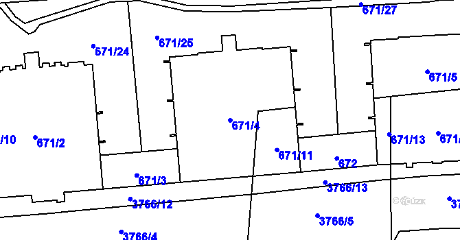 Parcela st. 671/4 v KÚ Libeň, Katastrální mapa