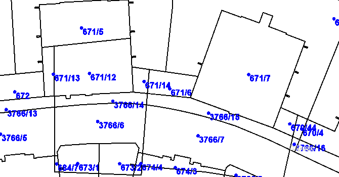 Parcela st. 671/6 v KÚ Libeň, Katastrální mapa