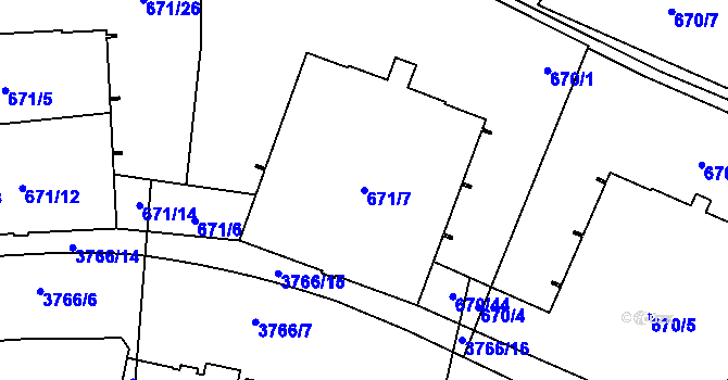 Parcela st. 671/7 v KÚ Libeň, Katastrální mapa