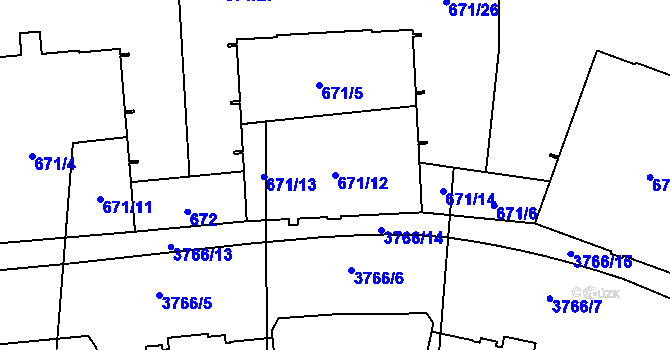 Parcela st. 671/12 v KÚ Libeň, Katastrální mapa