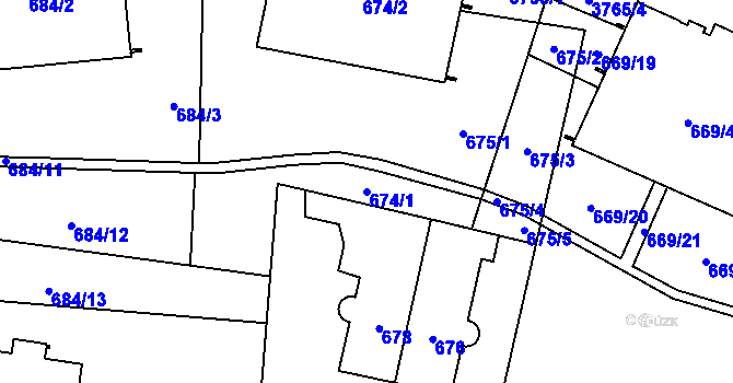 Parcela st. 674/1 v KÚ Libeň, Katastrální mapa