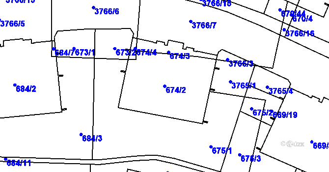 Parcela st. 674/2 v KÚ Libeň, Katastrální mapa