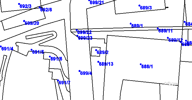 Parcela st. 689/2 v KÚ Libeň, Katastrální mapa