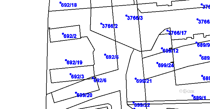 Parcela st. 692/5 v KÚ Libeň, Katastrální mapa