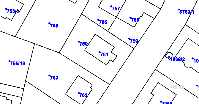 Parcela st. 761 v KÚ Libeň, Katastrální mapa