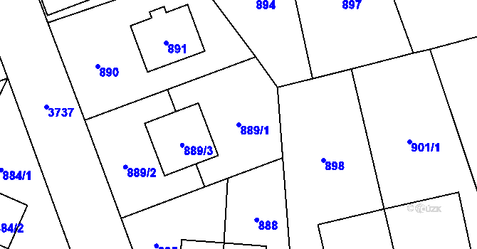 Parcela st. 889/1 v KÚ Libeň, Katastrální mapa