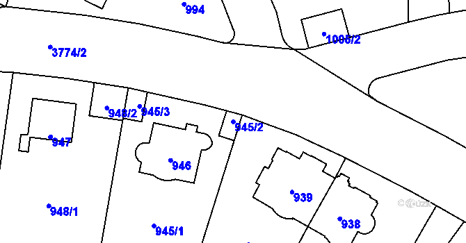 Parcela st. 945/2 v KÚ Libeň, Katastrální mapa