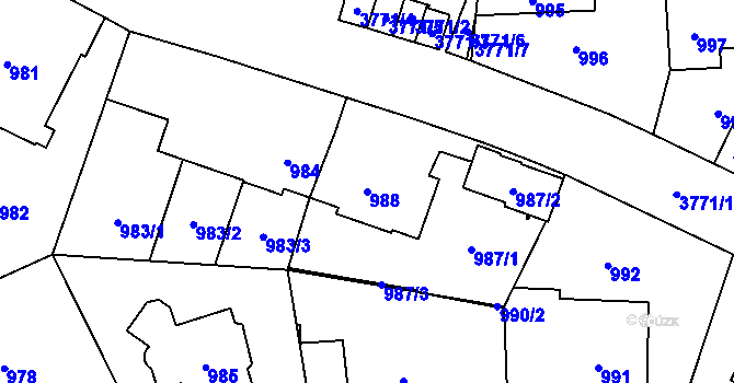 Parcela st. 988 v KÚ Libeň, Katastrální mapa