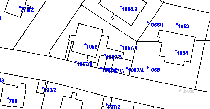 Parcela st. 1057/5 v KÚ Libeň, Katastrální mapa