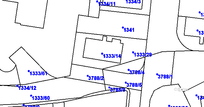 Parcela st. 1333/14 v KÚ Libeň, Katastrální mapa