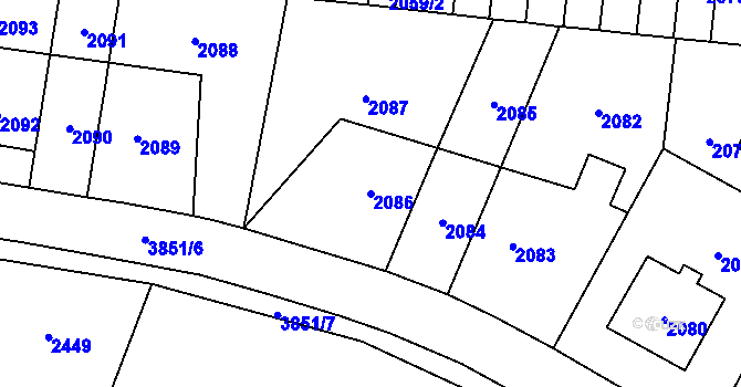 Parcela st. 2086 v KÚ Libeň, Katastrální mapa