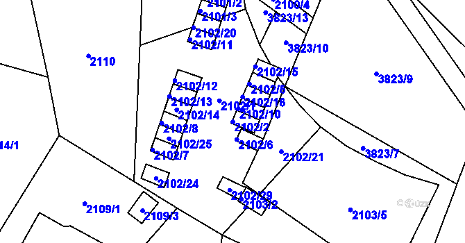 Parcela st. 2102/2 v KÚ Libeň, Katastrální mapa