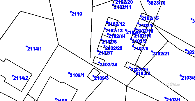 Parcela st. 2102/7 v KÚ Libeň, Katastrální mapa