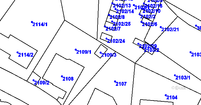 Parcela st. 2109/3 v KÚ Libeň, Katastrální mapa