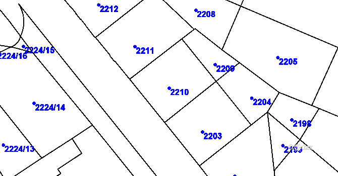 Parcela st. 2210 v KÚ Libeň, Katastrální mapa