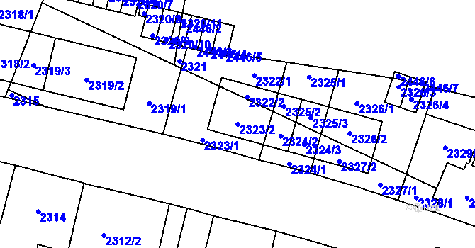 Parcela st. 2323/2 v KÚ Libeň, Katastrální mapa