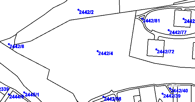 Parcela st. 2442/4 v KÚ Libeň, Katastrální mapa