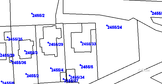 Parcela st. 2455/33 v KÚ Libeň, Katastrální mapa