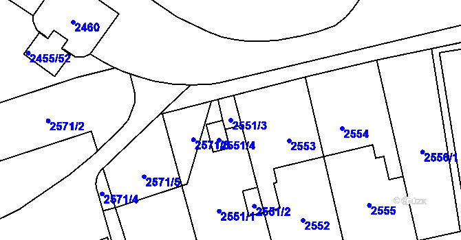 Parcela st. 2551/3 v KÚ Libeň, Katastrální mapa