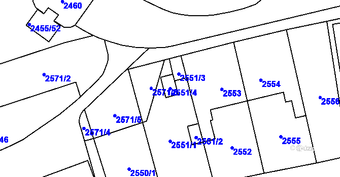 Parcela st. 2551/4 v KÚ Libeň, Katastrální mapa