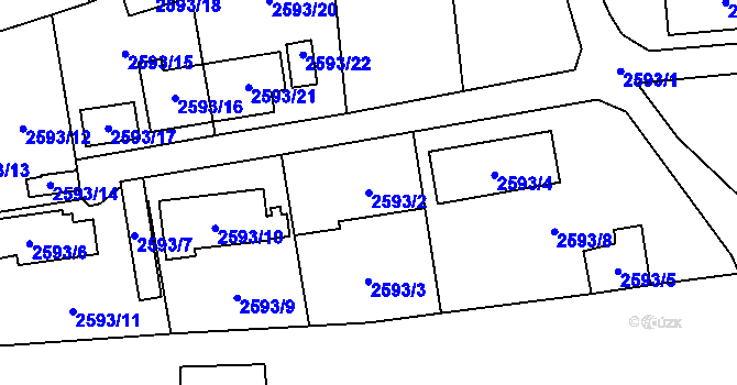 Parcela st. 2593/2 v KÚ Libeň, Katastrální mapa