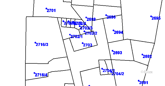 Parcela st. 2703 v KÚ Libeň, Katastrální mapa