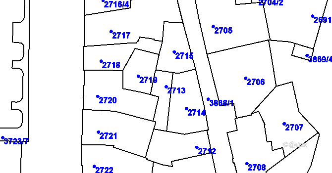Parcela st. 2713 v KÚ Libeň, Katastrální mapa