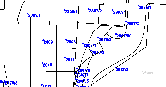 Parcela st. 2807/1 v KÚ Libeň, Katastrální mapa