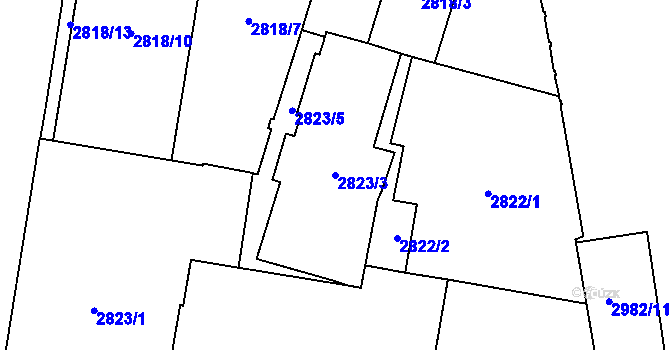 Parcela st. 2823/3 v KÚ Libeň, Katastrální mapa