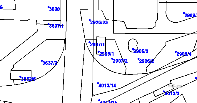 Parcela st. 2905/1 v KÚ Libeň, Katastrální mapa