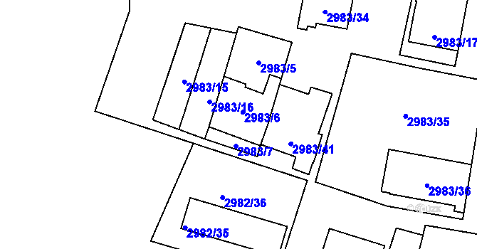 Parcela st. 2983/6 v KÚ Libeň, Katastrální mapa