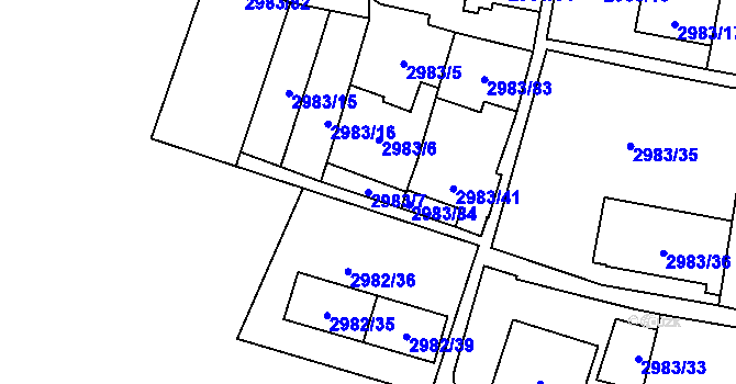 Parcela st. 2983/7 v KÚ Libeň, Katastrální mapa