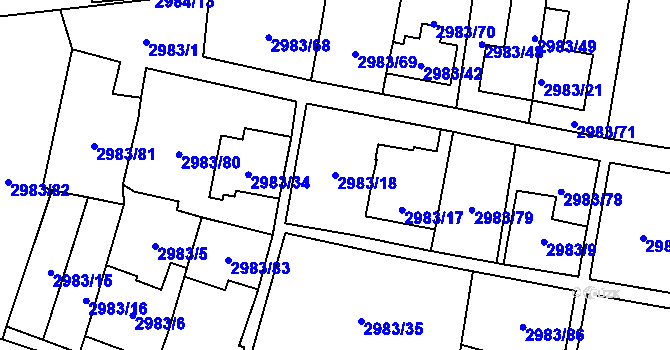 Parcela st. 2983/18 v KÚ Libeň, Katastrální mapa