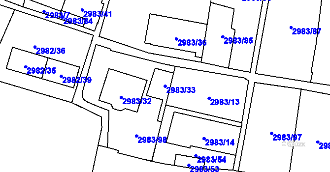 Parcela st. 2983/33 v KÚ Libeň, Katastrální mapa
