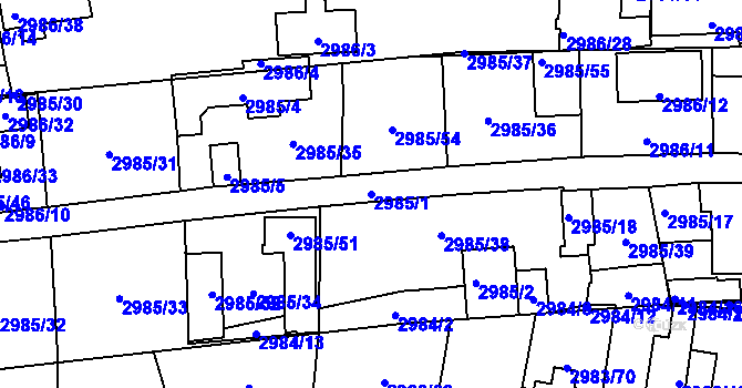 Parcela st. 2985/1 v KÚ Libeň, Katastrální mapa