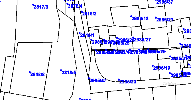 Parcela st. 2985/13 v KÚ Libeň, Katastrální mapa