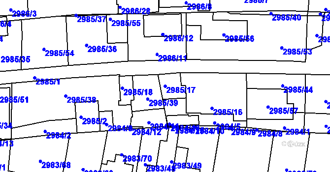 Parcela st. 2985/17 v KÚ Libeň, Katastrální mapa