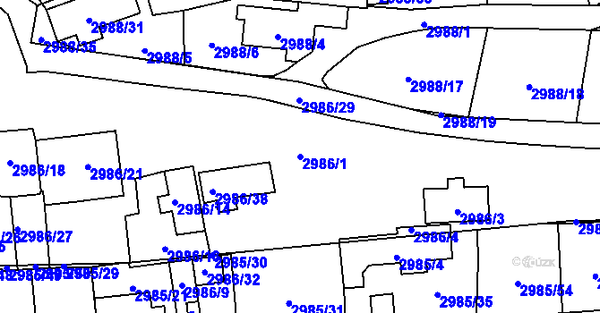 Parcela st. 2986/1 v KÚ Libeň, Katastrální mapa