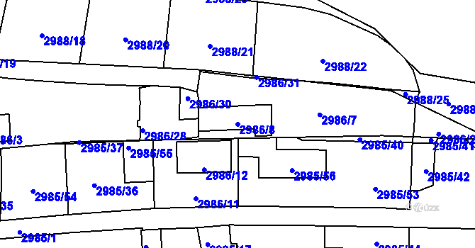 Parcela st. 2986/8 v KÚ Libeň, Katastrální mapa