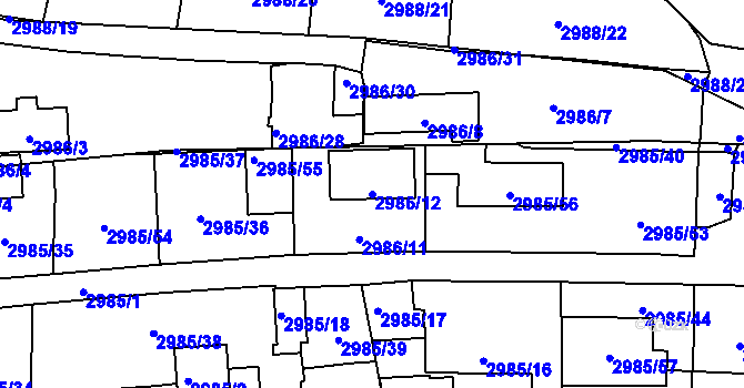 Parcela st. 2986/12 v KÚ Libeň, Katastrální mapa
