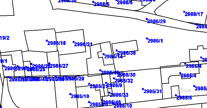 Parcela st. 2986/14 v KÚ Libeň, Katastrální mapa