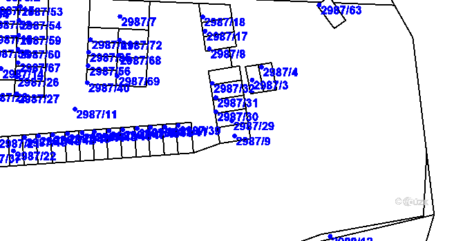 Parcela st. 2987/29 v KÚ Libeň, Katastrální mapa